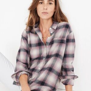 💗 NWT Madewell Flannel Oversized Ex-Boyfriend Shirt – Lenore Plaid – Size S